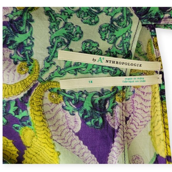 Anthropologie Purple Yellow **Seahorse Print Dress 1X** - Picture 7 of 12